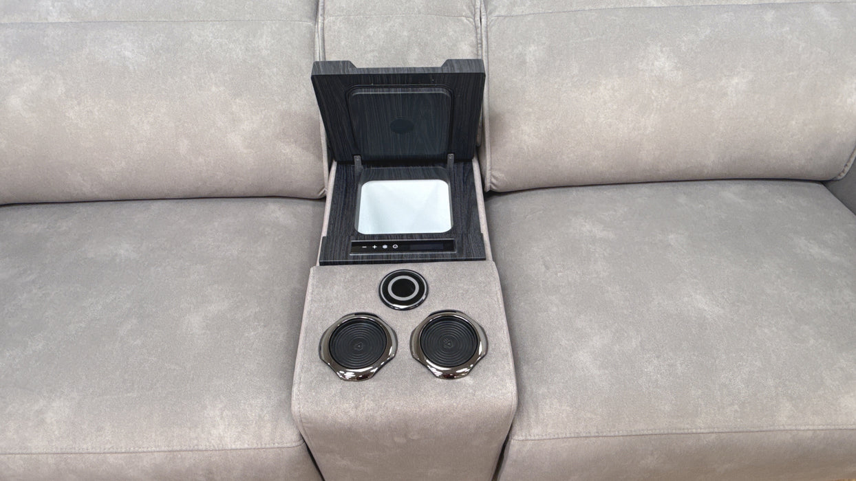 Sofology Premiere Fabric 3 Seater Cinema Sofa Consoles Power Recliner/Headrest x 3 in Lifestyle Flecked Stone