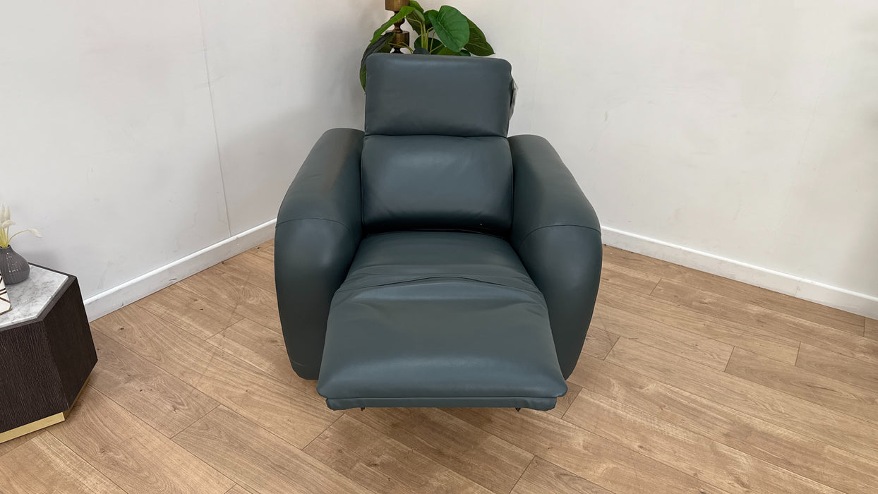 Sofology Drift Leather Chair Power Recliner/Headrest in Trusty Embossed Peacock