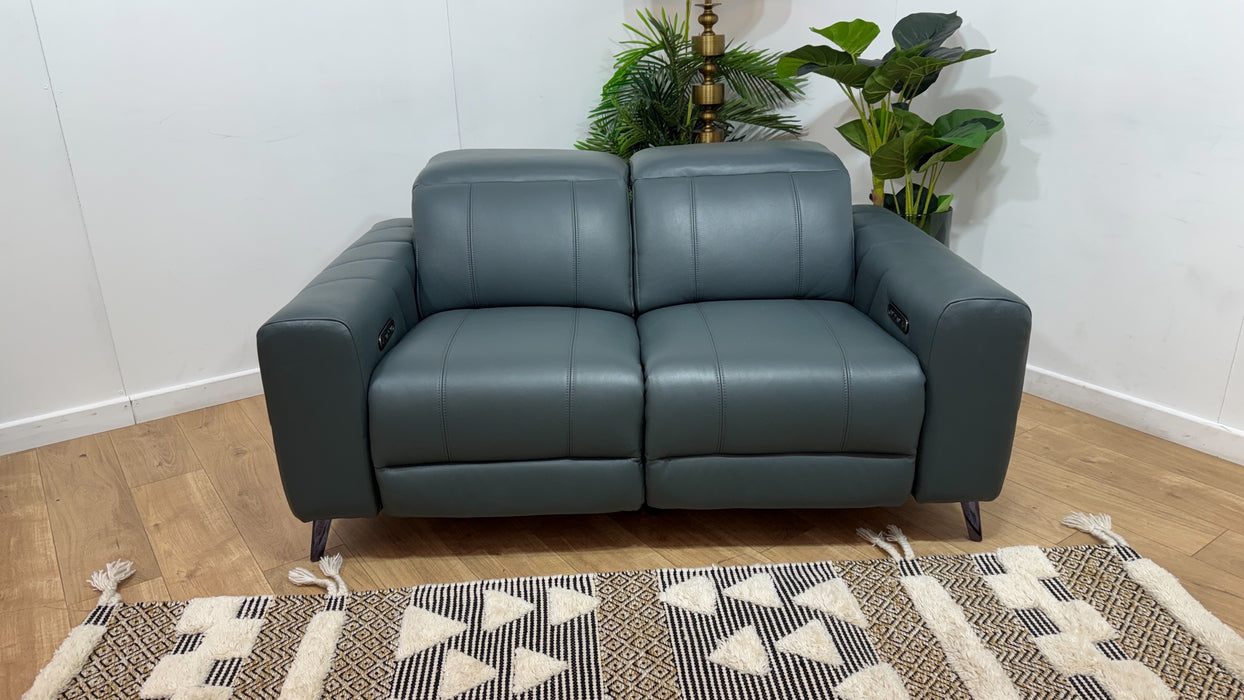Sofology Allure Leather 2 Seater Power Recliner/Headrest in Trusty Embossed Peacock