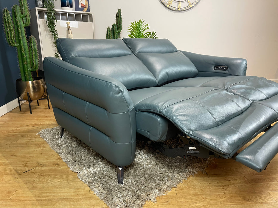 Renato 2 Seater - Trusty Embossed Leather Peacock - Power Recliner (WA2)