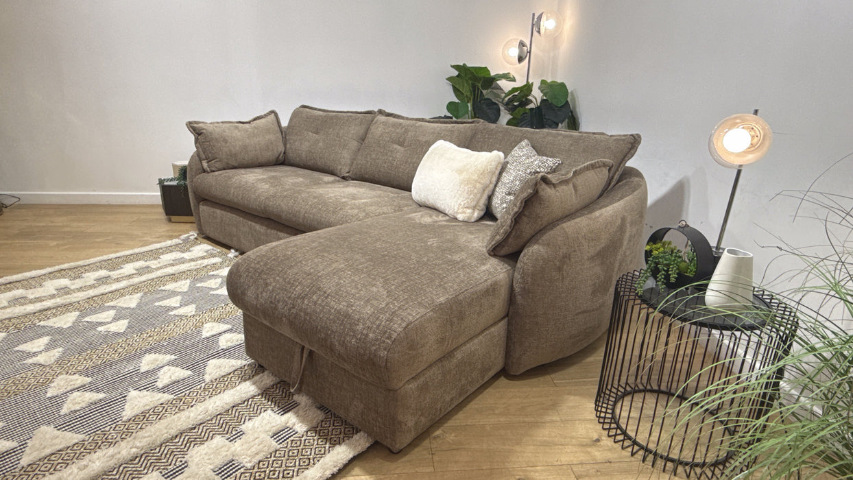 Sofology Portobello Fabric 3 Seater Chaise Storage Foam Seats in Teddy Chenille Mink Mix