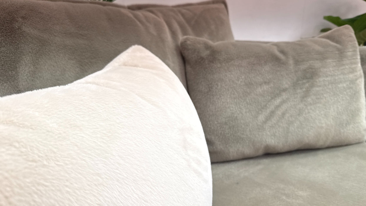 Sofology Chamonix Loveseat in Sample Soft Short Pile Faux Fur Sage Mix