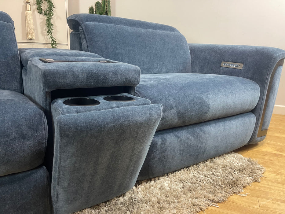 Plaza Fabric 2.5 Seater Relaxed Chenille Denim Power Recliner Power Headrest & Smart Console (WA2)