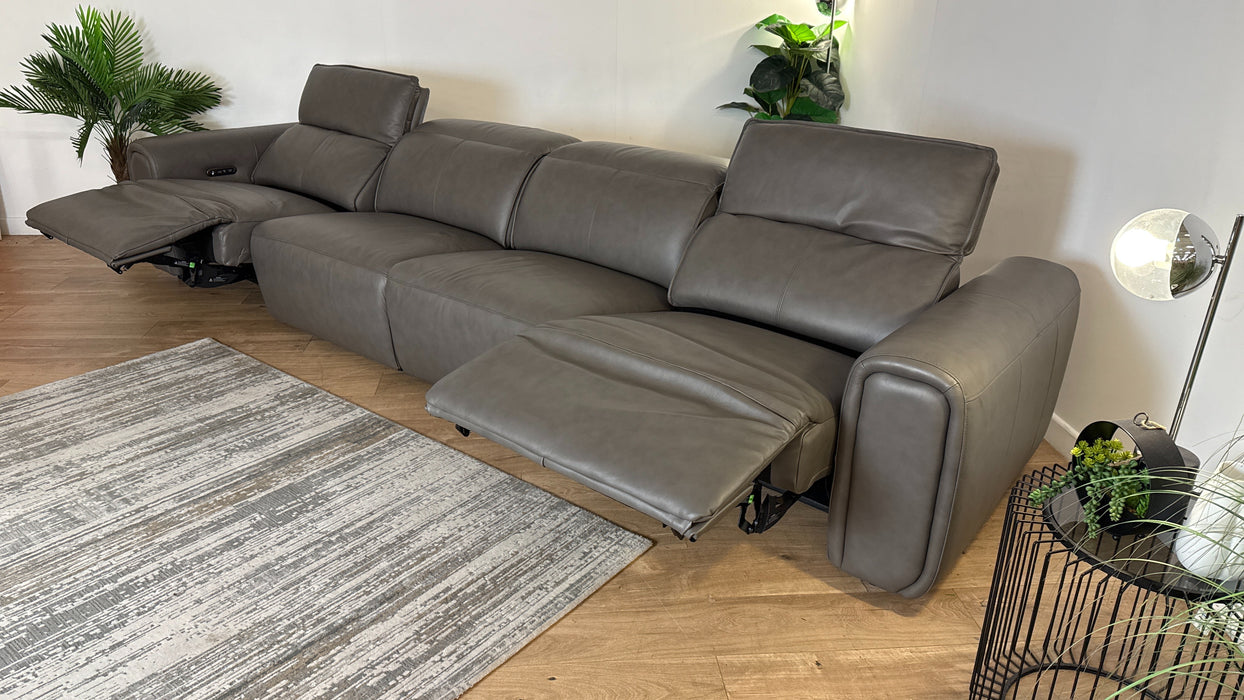 Sofology Premiere 4 Seater Recliner Leather Sofa in Trusty Embossed nGrey