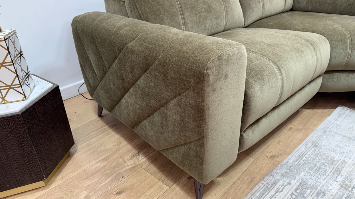 Sofology Allure Fabric 1.5 Corner 3 Power Recliner/Headrest Heated Seats Lumbar in Relaxed Chenille Olive Green