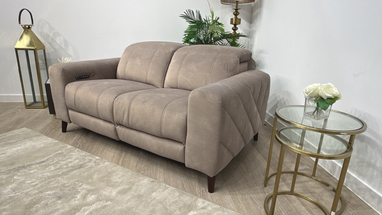 Sofology Allure Fabric 2 Seater Power Recliner/Headrest Heated Seats Lumbar Support in Lifestyle Flecked Fabric Nutmeg