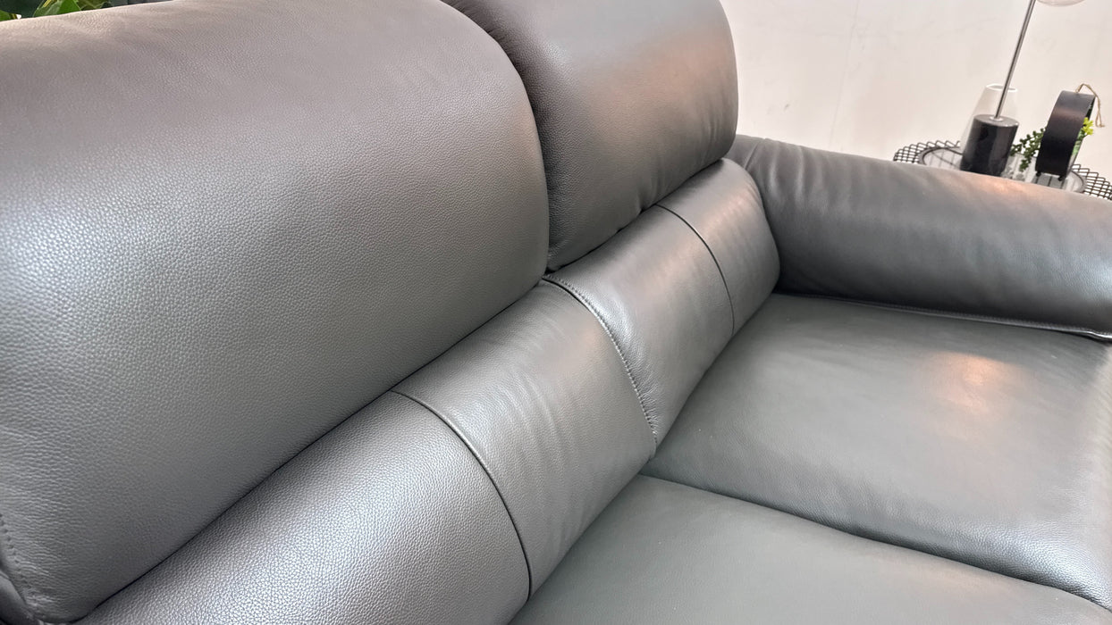 Sofology Hugo Leather 2 Seater Power Recliner/Headrest in Trusty Embossed Charcoal