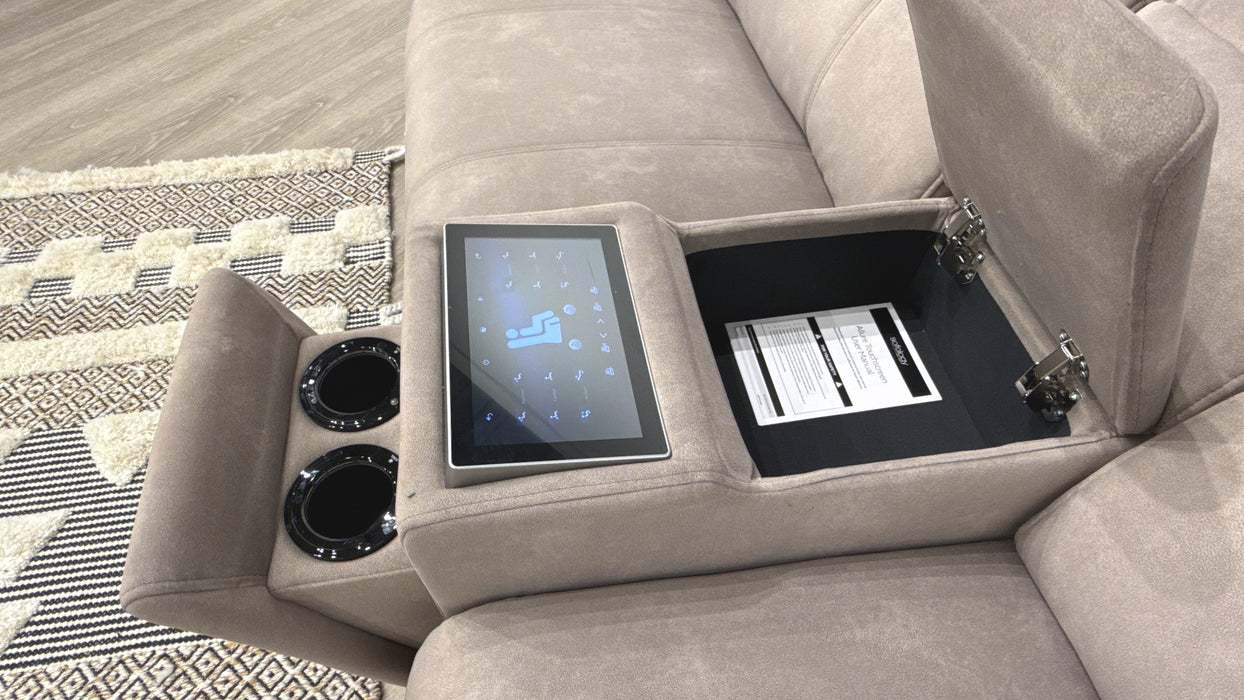 Sofology Allure Fabric 2.5 Seater Screen Console Power Recliner/Headrest Heated Seats Lumbar Support Speakers in Lifestyle Flecked Nutmeg