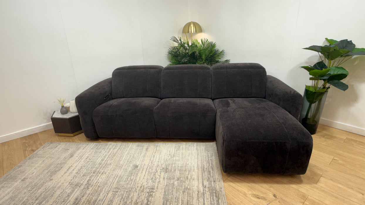 Sofology Lumiere Fabric 4 Seater Chaise Power Recliner/Headrest in Relaxed Chenille Raisin