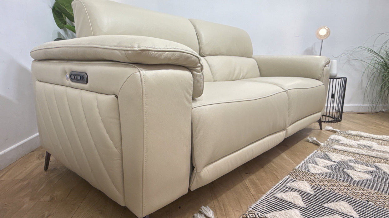 Sofology Fratelli Leather 2.5 Seater Power Recliner/Headrest in Trusty Embossed Bone China