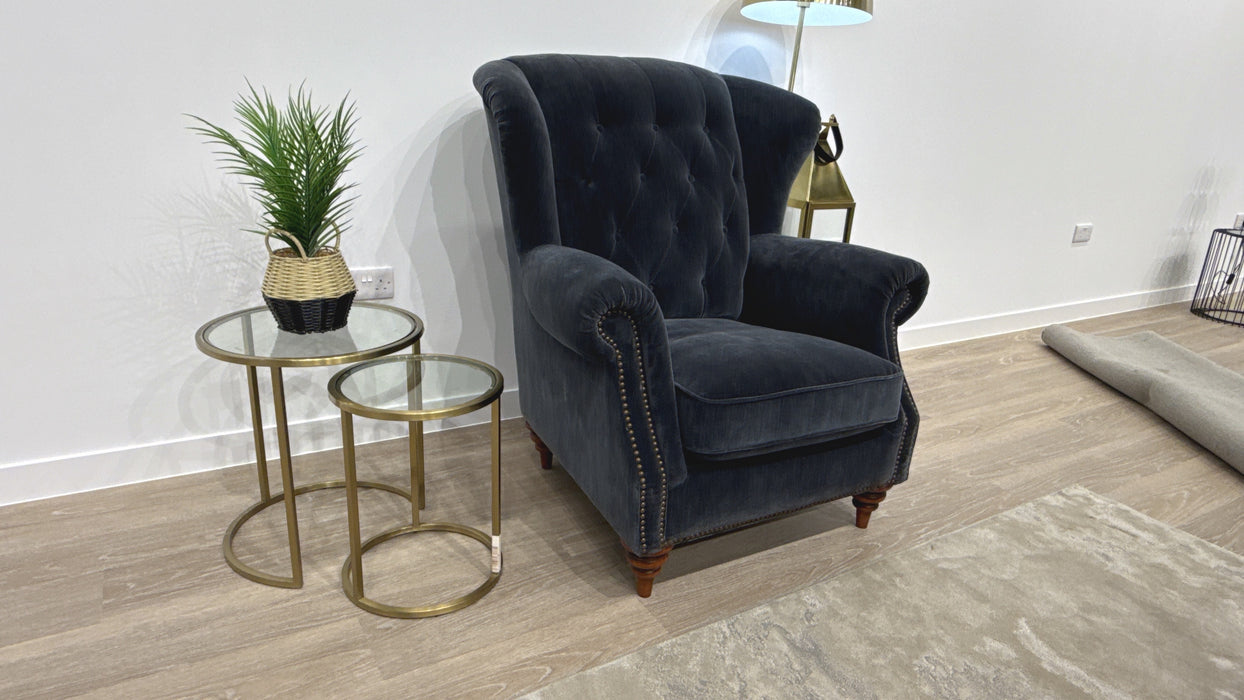 Sofology Darcy Fabric Accent Wing Chair with Studs in Relaxed Chenille Ink