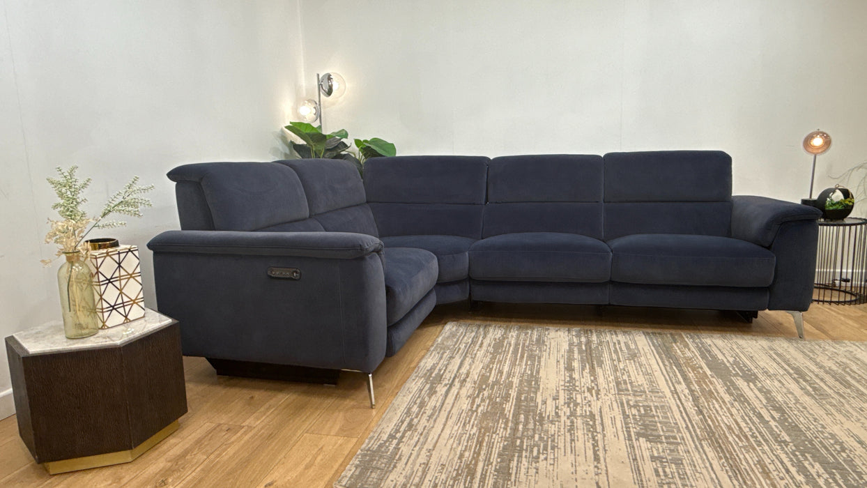 Sofology Illinois Fabric 1 Corner 2 Power Recliner/Headrest in Lifestyle Mottled Navy Blue