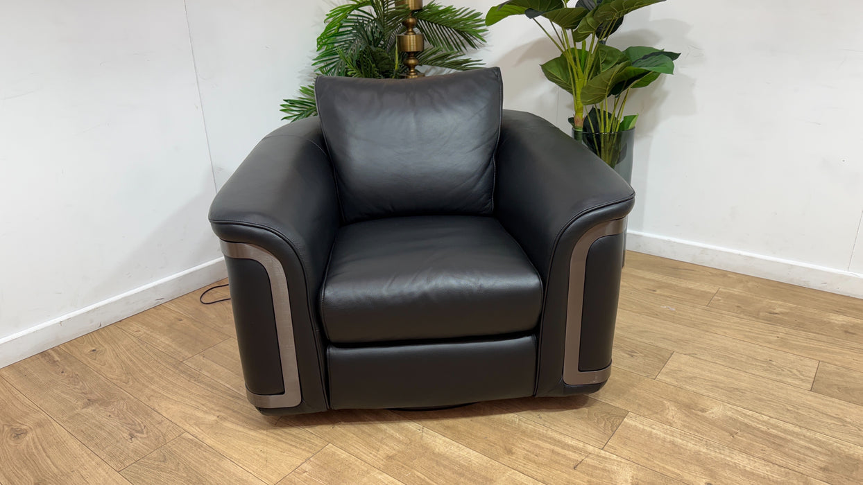 Sofology Plaza Leather Swivel Chair in Trusty Embossed Jet Black