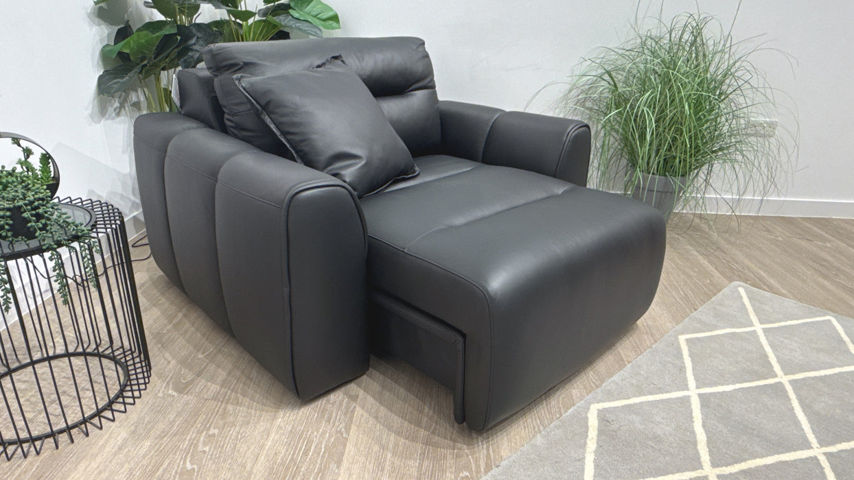 Sofology Daxton Leather Chair Motion Chaise + Speaker  in Trusty Matt Jet Black