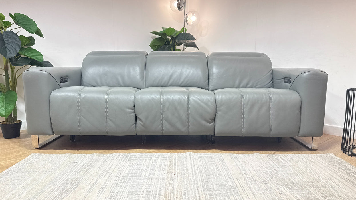 Sofology Marvella Leather 3 Seater Power Recliner/Headrest in Trusty Sheen Granite Teal