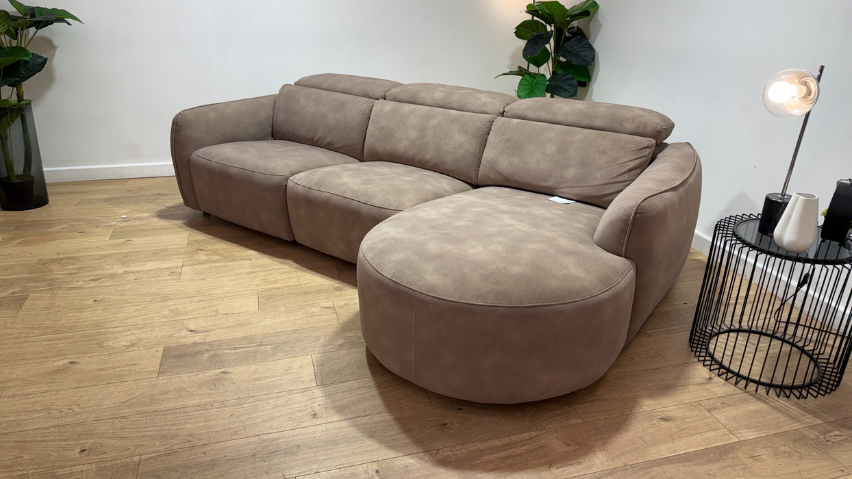 Sofology Serene Fabric 3 Seater Chaise Power Recliner/Headrest in Lifestyle Mottled Latte