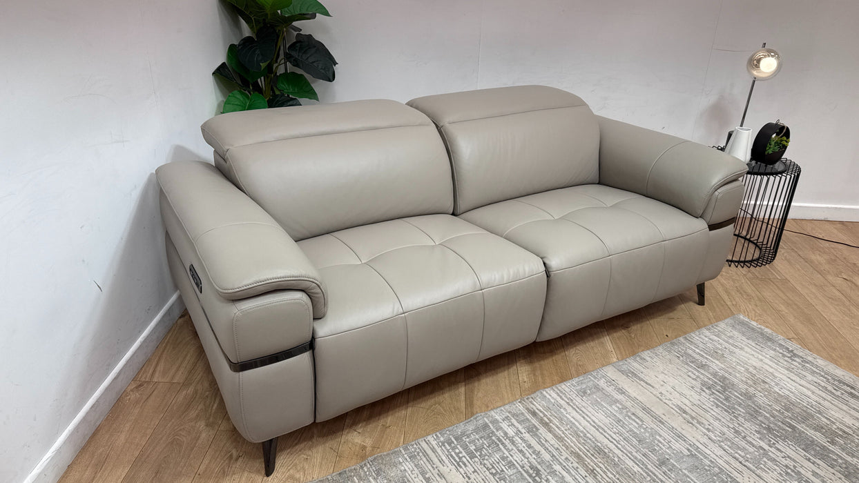 Sofology Milan Leather 2.5 Seater Power Recliner/Headrest in Trusty Embossed Light Grey