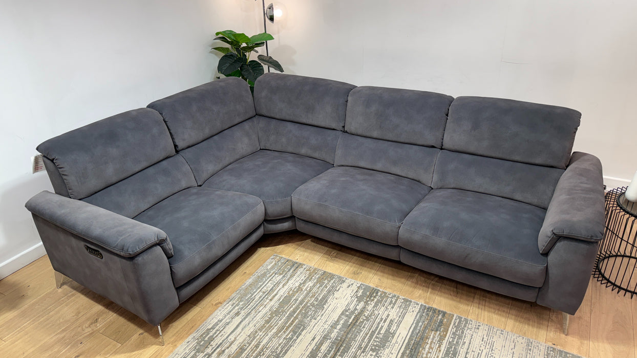 Sofology Illinois Fabric 1 Corner 2 Power Recliner/Headrest in Lifestyle Mottled Charcoal