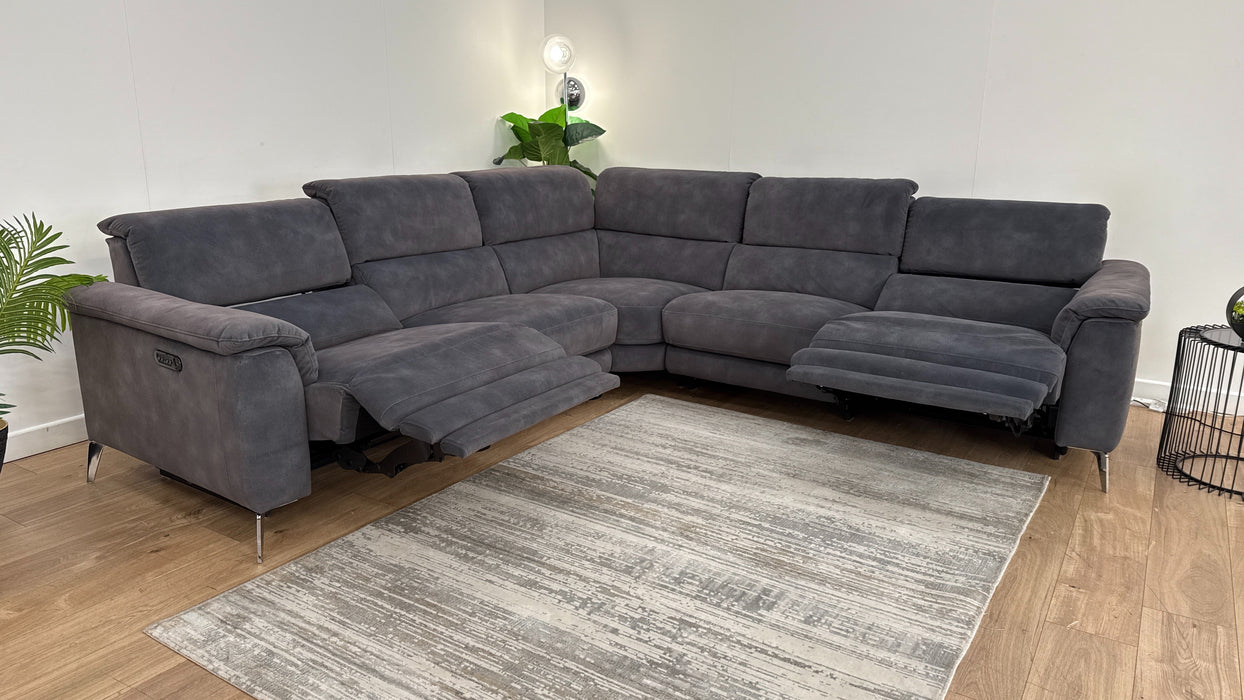 Sofology Illinois Fabric 2 Corner 2 Power Recliner/Headrest in Lifestyle Mottled Charcoal