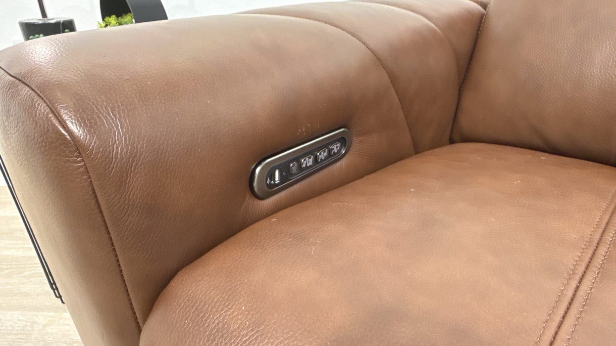 Sofology Allure Leather 2.5 Seater Screen Console Power Recliner/Headrest Heated Seats Lumbar Support Speakers in Trusty Embossed Chestnut