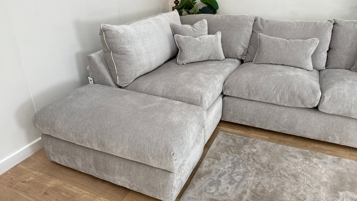 Sofology Georgio Fabric Terminal 1 Corner 3 Feather Flex Seats in Luxury Deep Pile Chenille Silver Mix