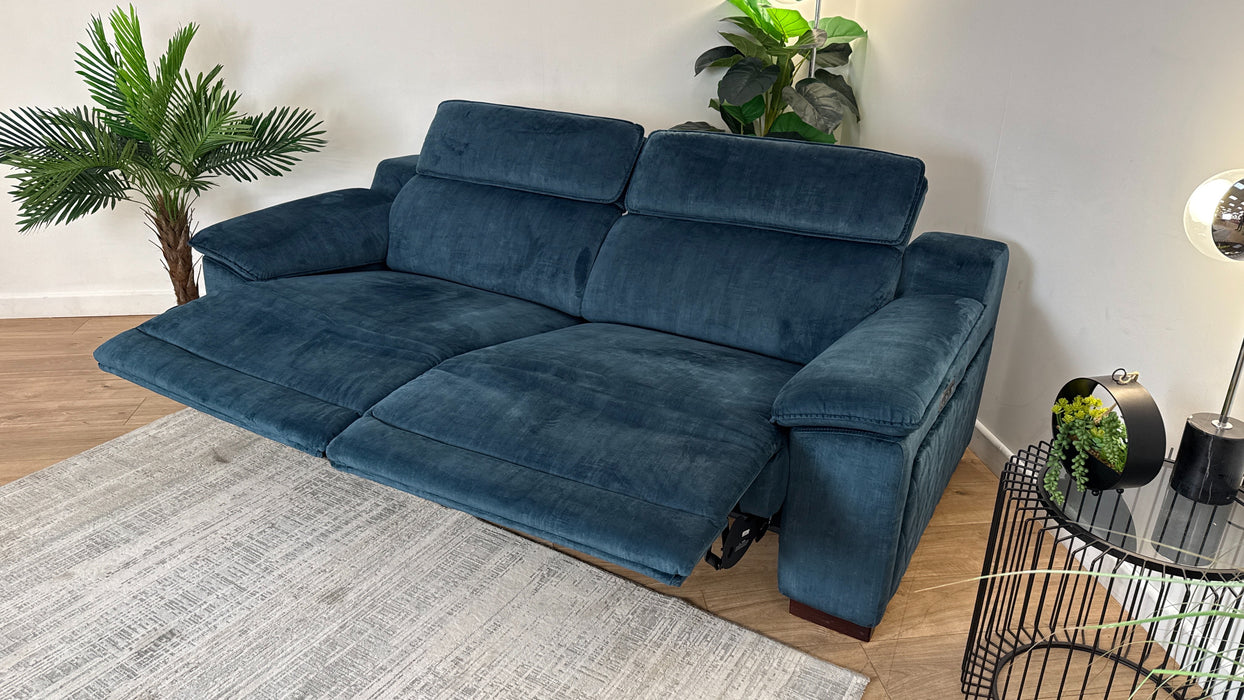 Sofology Benz Fabric 3 Seater Power Recliner/Headrest Heated Seat in Heritage Velvet Airforce