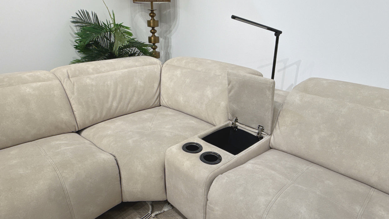 Sofology Marvella Fabric 3 Corner Console 3 Power Recliner/Headrest in Lifestyle Flecked Ivory