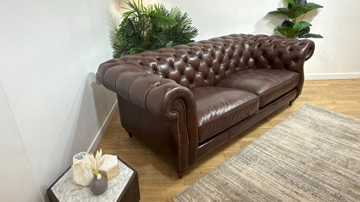 Sofology Darcy Leather 3 Seater with Studs in Trusty Supersoft Sheen Chestnut