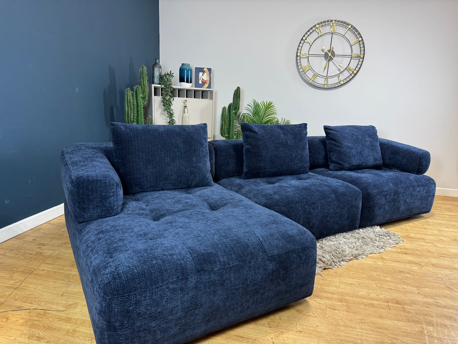 Flex Chaise 4 Seater Heavy Textured Chenille Navy Fabric - Power Motion Back (WA2)