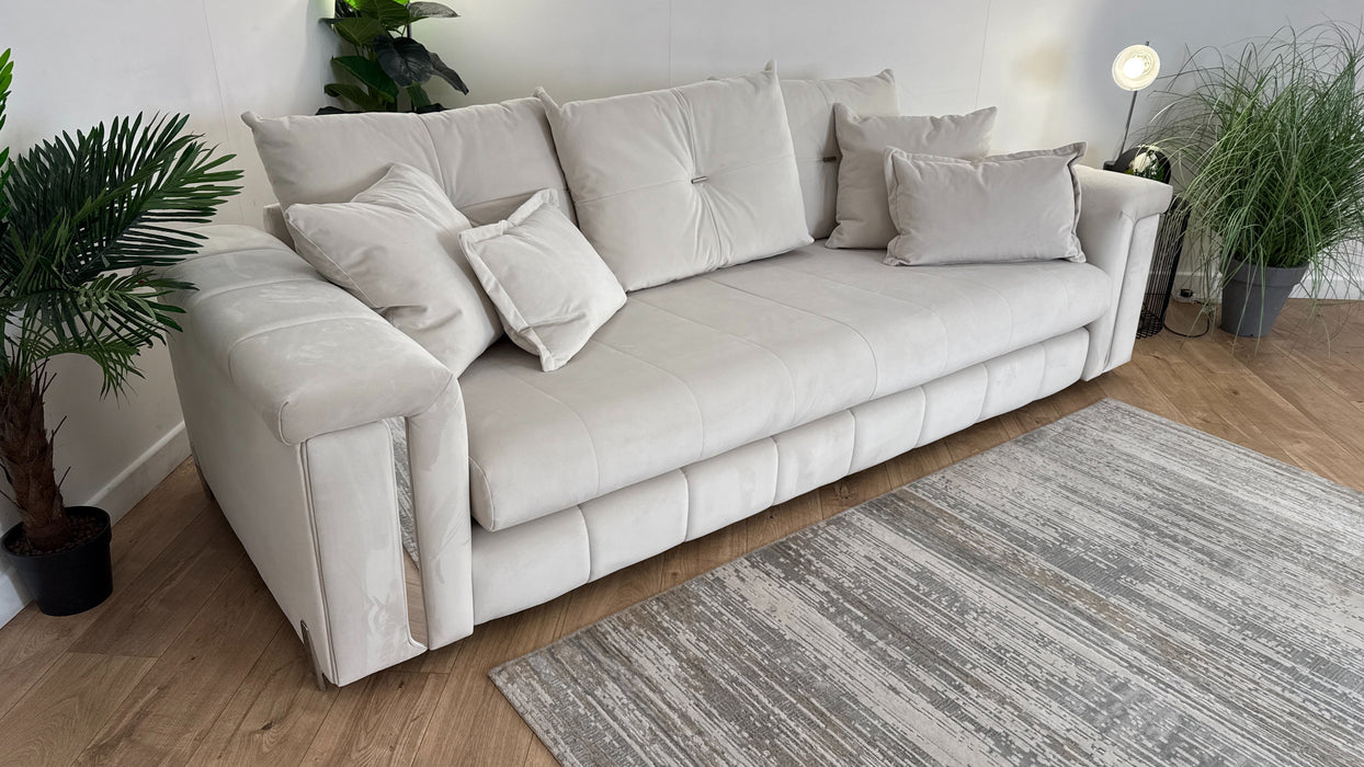 Sofology The Oscar Fabric 4 Seater Silver Trim in Super Matt Velvet Ecru