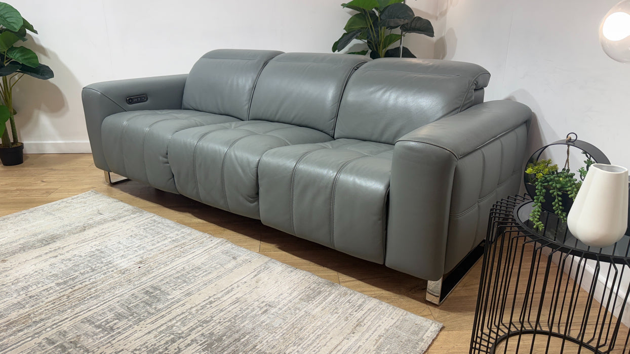 Sofology Marvella Leather 3 Seater Power Recliner/Headrest in Trusty Sheen Granite Teal