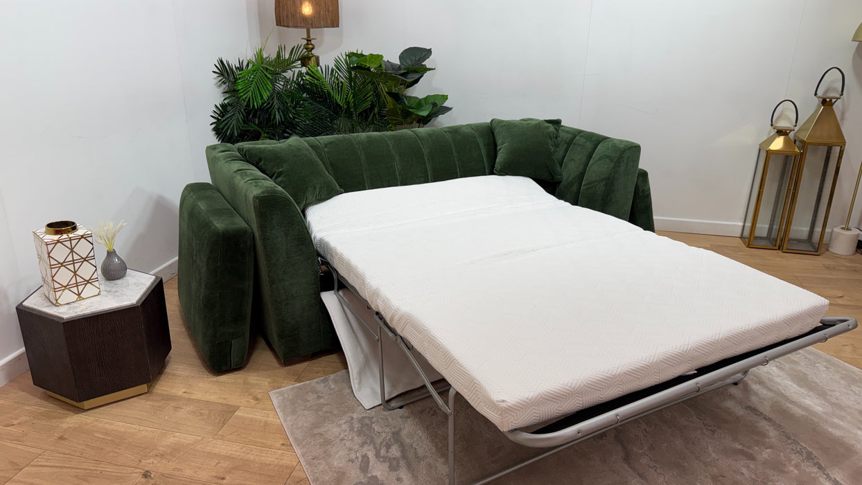 Sofology Downtown Fabric 3 Seater Sofabed Zoned Memory Foam Mattress in Soft Chenille Moss