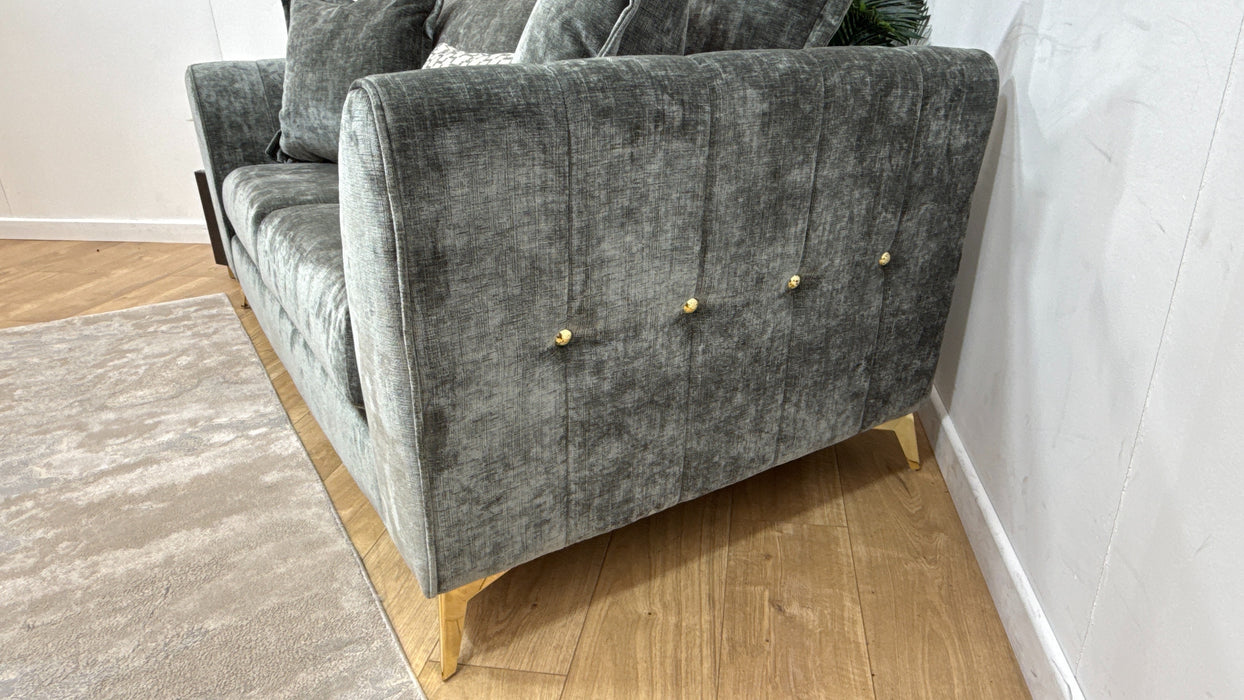 Sofology Luella Fabric 3 Seater Gold Buttons in Luxe Chenille Alpine Green Mix