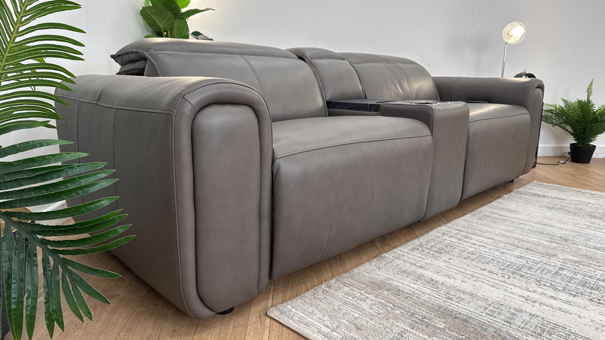 Sofology The Premiere 2.5 Seater Recliner Sofa Console in Trusty Embossed Leather Grey