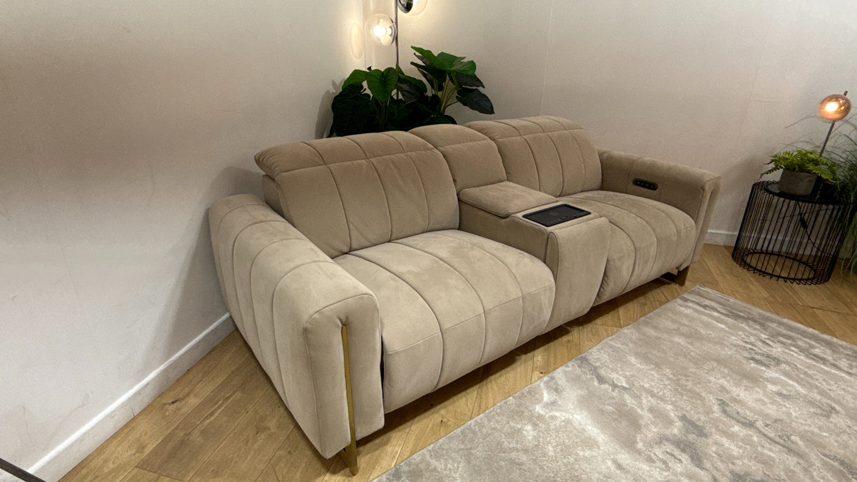 Sofology Paramount Fabric 2.5 Seater Console Power Recliner/Headrest Speakers in Lifestyle Nubuck Feel Stone