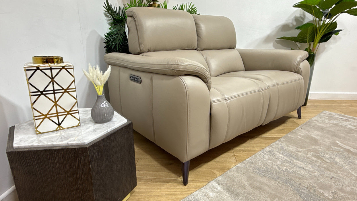 Sofology Bailey Leather 2 Seater Power Recliner/Headrest in Trusty Embossed Stone