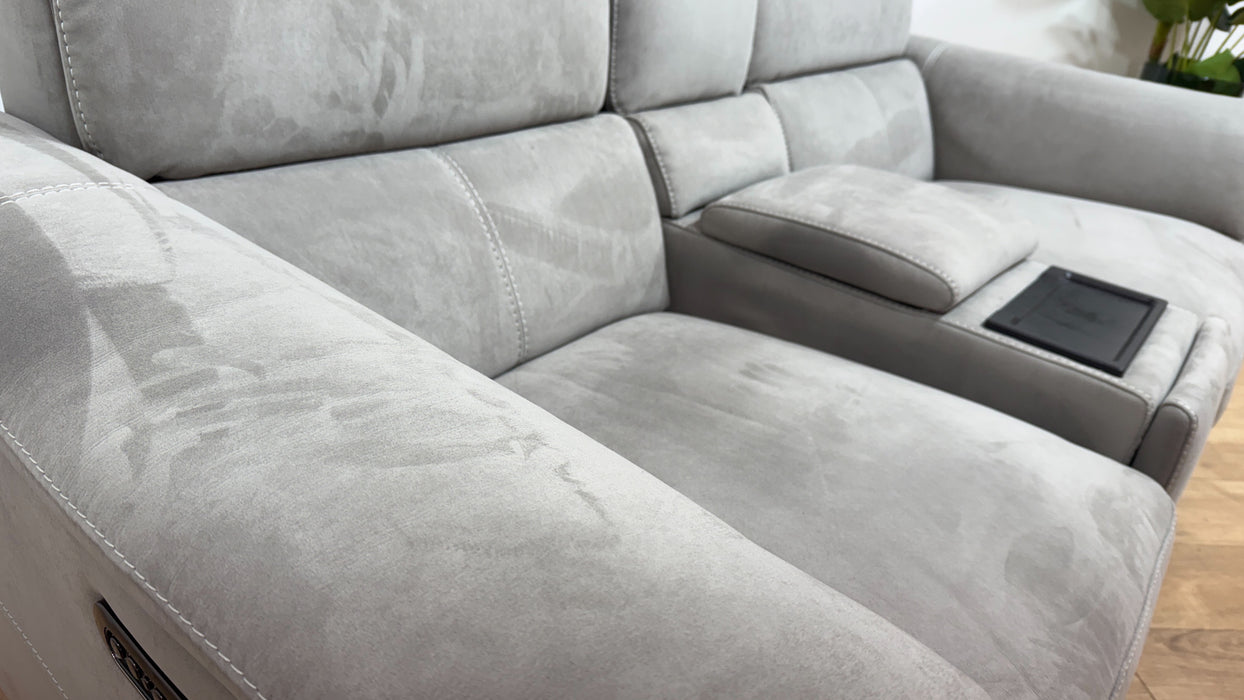 Sofology Illinois Fabric 2 Seater Console Power Recliner/Headrest in Lifestyle Textured Grey