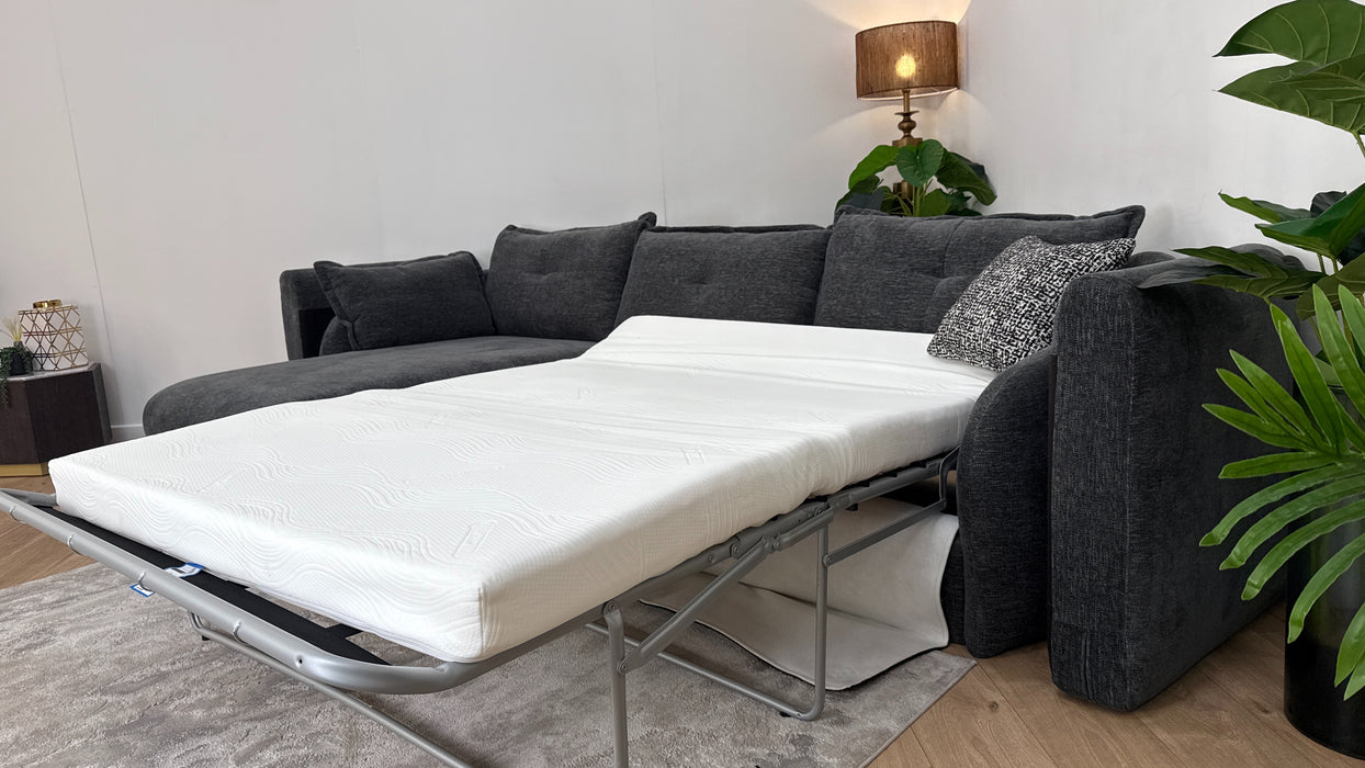 Sofology The Portobello Fabric Chaise 3 Seater Sofa Bed with Storage & Foam Seats in Linen Look Chenille Charcoal