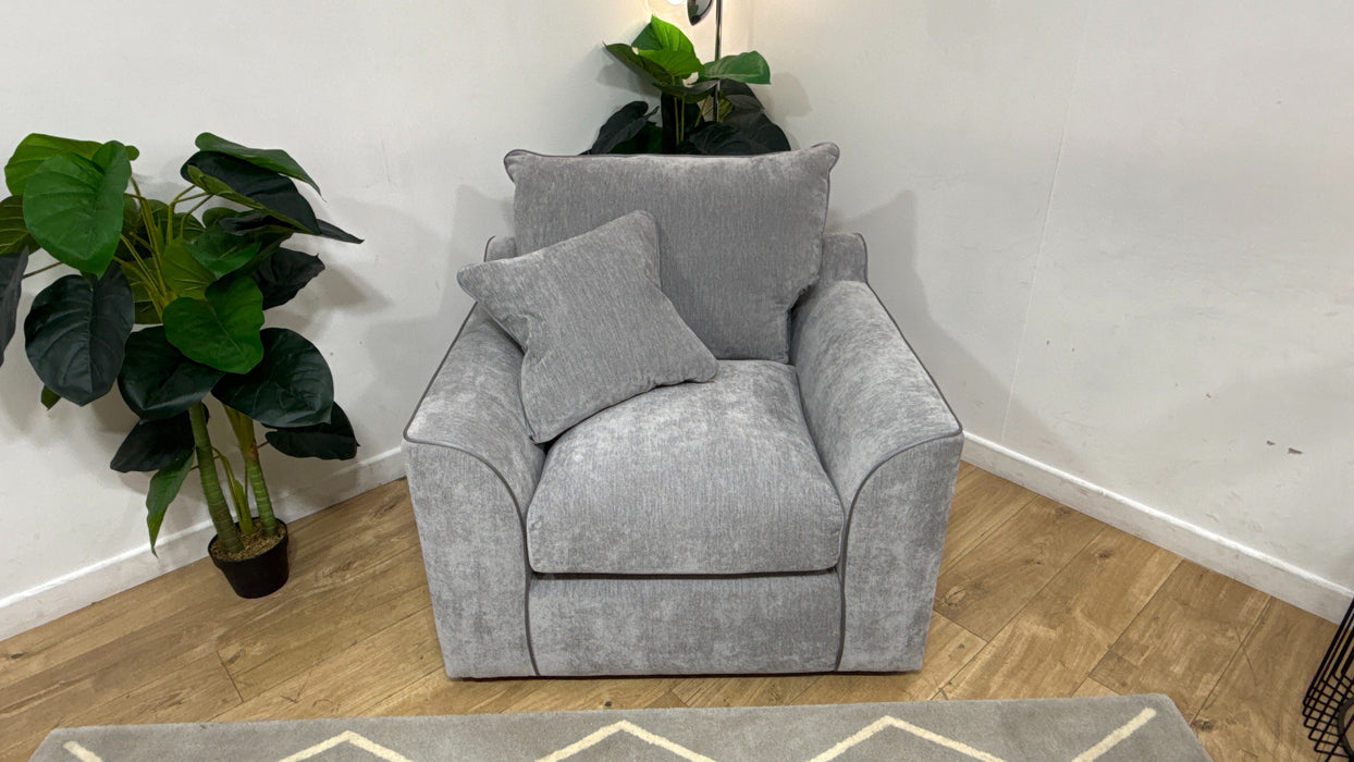 Sofology Georgio Fabric Chair Extra Flex Seat in Lifestyle Plush Chenille Silver Mix