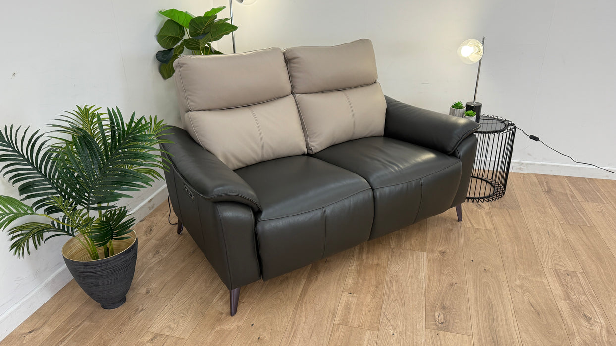 The Arlo 2 Seater Sofa - Leather  - Power Recliner - Trusty Embossed Stone