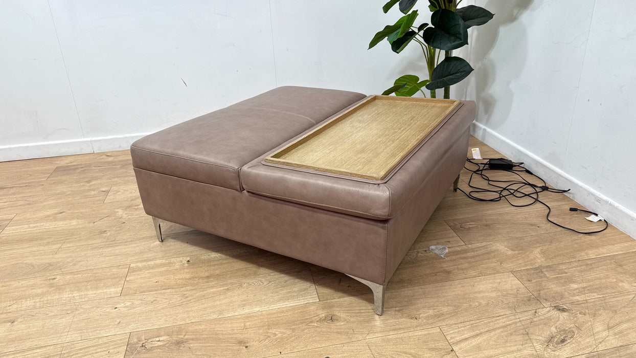 Sofology Illinois Leather Designer Footstool in Relaxed Soft Stone