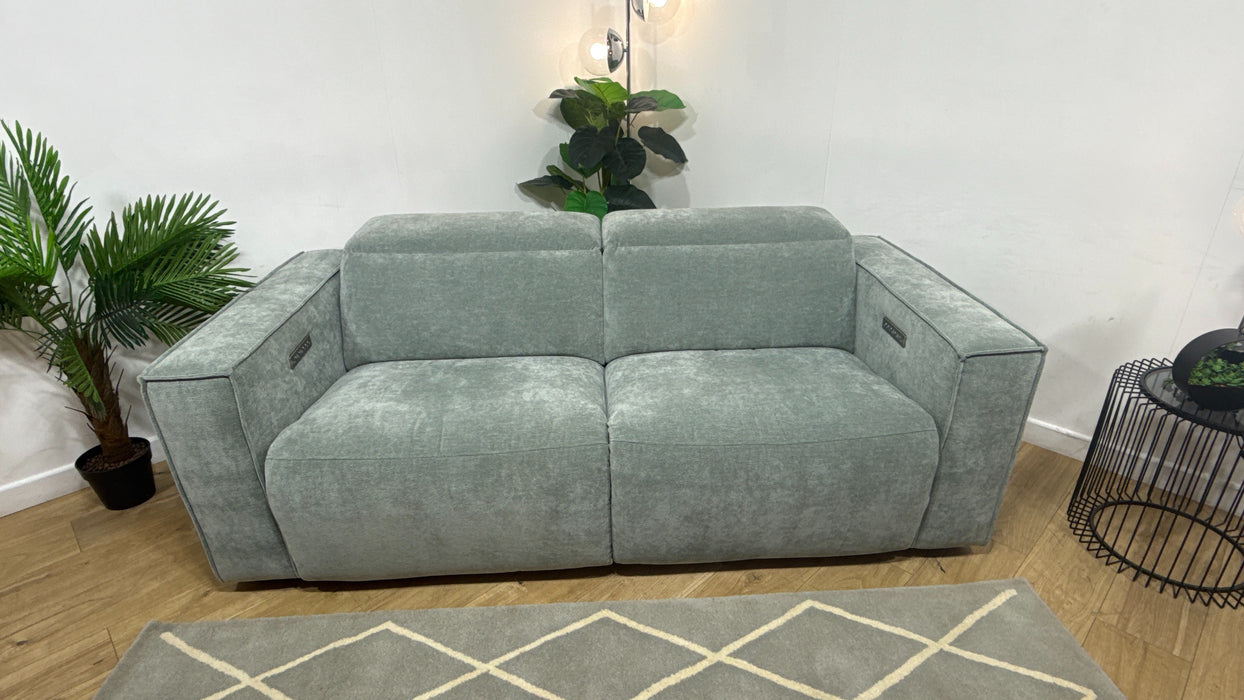 Sofology Horizon Fabric 2.5 Seater Power Recliner/Headrest in Textured Chenille Seafoam