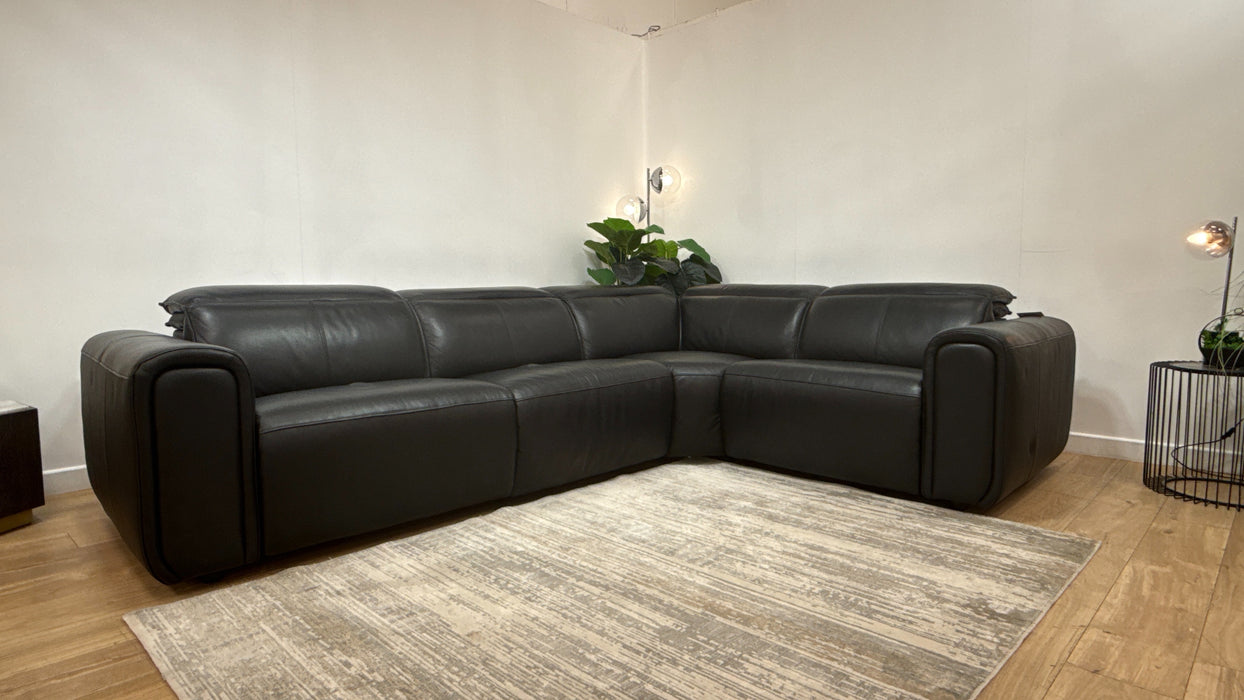 Sofology Premiere Leather 3 Corner 1.5 Power Recliner/Headrest in Trusty Embossed Jet Black