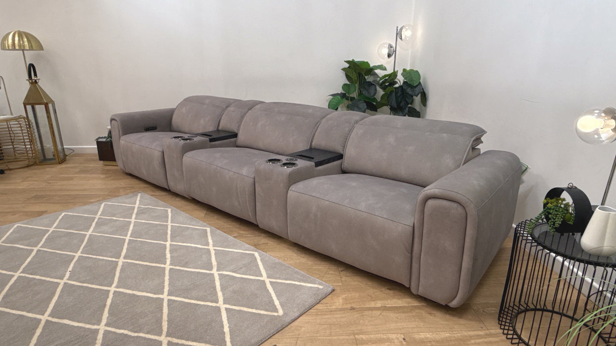 Sofology Premiere Fabric 3 Seater Cinema Sofa Consoles Power Recliner/Headrest x 3 in Lifestyle Flecked Stone