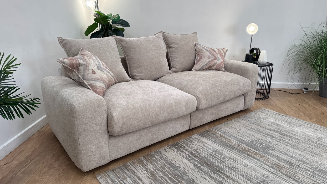 Sofology Haven Fabric 3 Seater Split Pillow Back Foam/Feather Seats in Cosy Chenille Pebble Mix