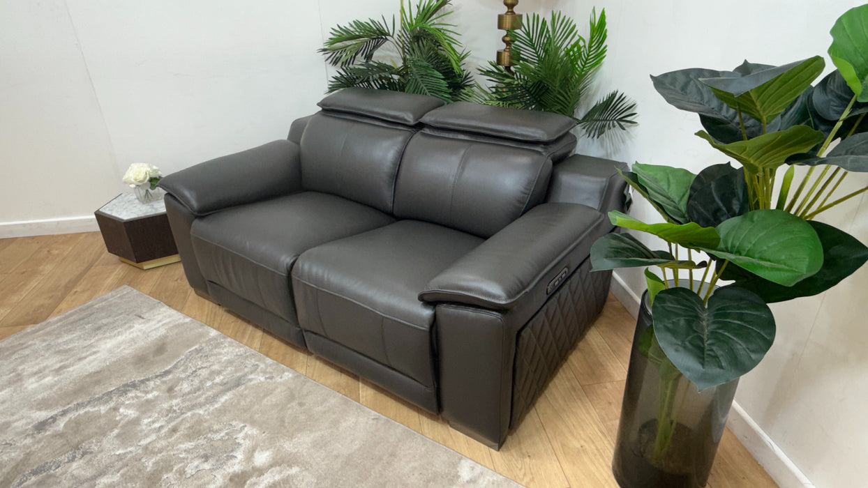 Sofology Benz Leather 2 Seater Power Recliner/Headrest in Trusty Sheen Charcoal