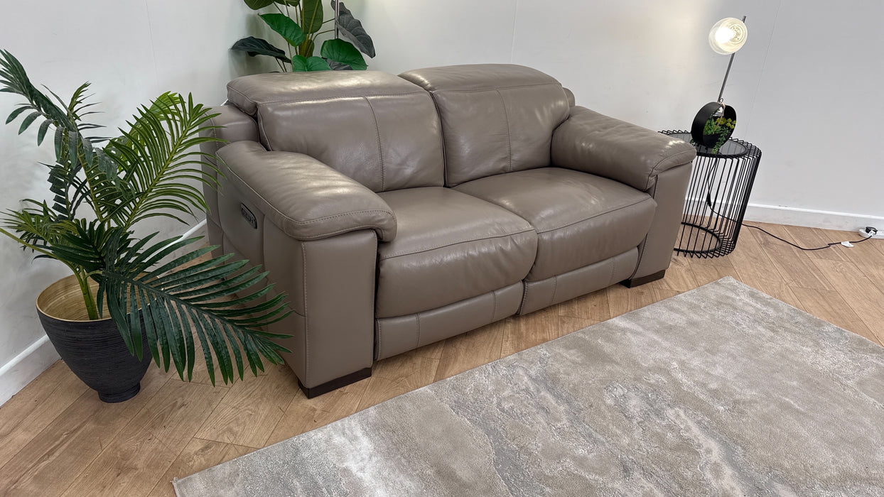 Sofology Laurence Leather 2 Seater Power Recliner/Headrest in Le Mans Taupe