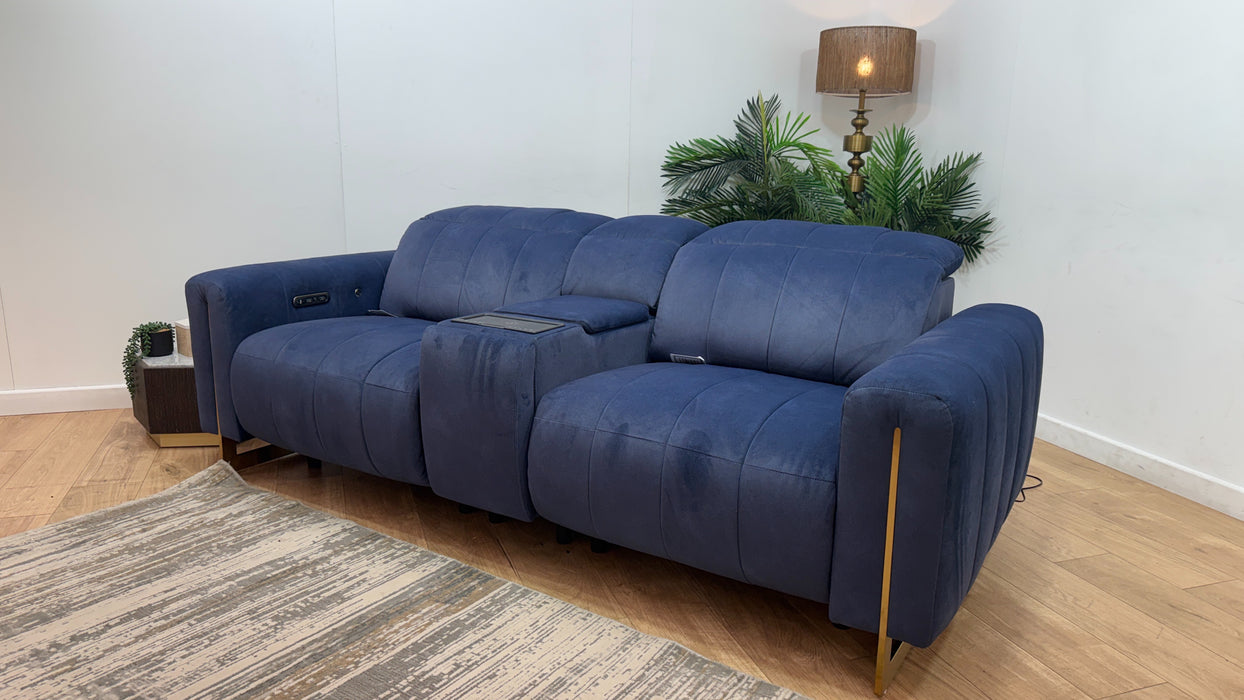 Sofology Paramount Fabric 2.5 Seater Console Power Recliner/Headrest Heated Seats Speakers in Lifestyle Flecked Navy