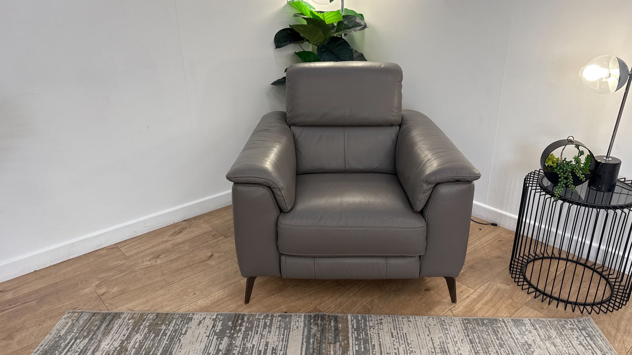 Sofology Illinois Leather Chair Power Recliner/Headrest Heated Seat in Trusty Soft Sheen Fossil Grey