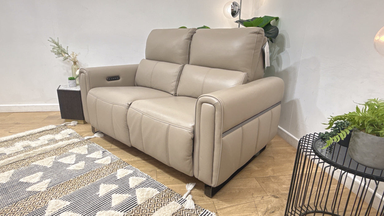 Sofology Ravello Leather 2.5 Seater Power Recliner/Headrest Lumbar Support in Trusty Embossed Stone
